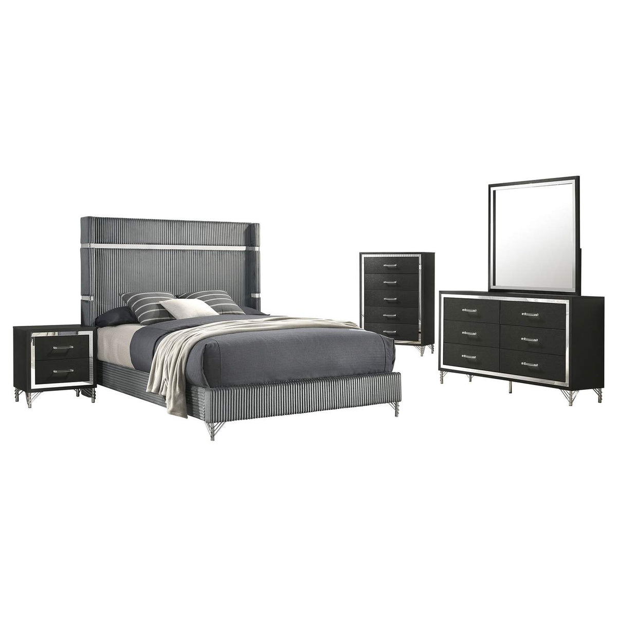 224991KE-S5 Lucia 5-piece Eastern King Bedroom Set Grey and Black
