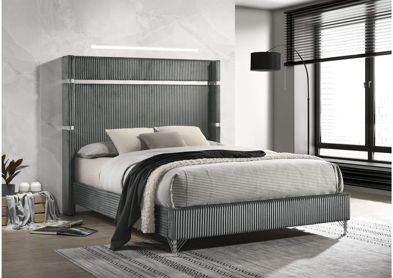 224991KE Lucia 61-inch Upholstered Eastern King Wingback Bed Grey