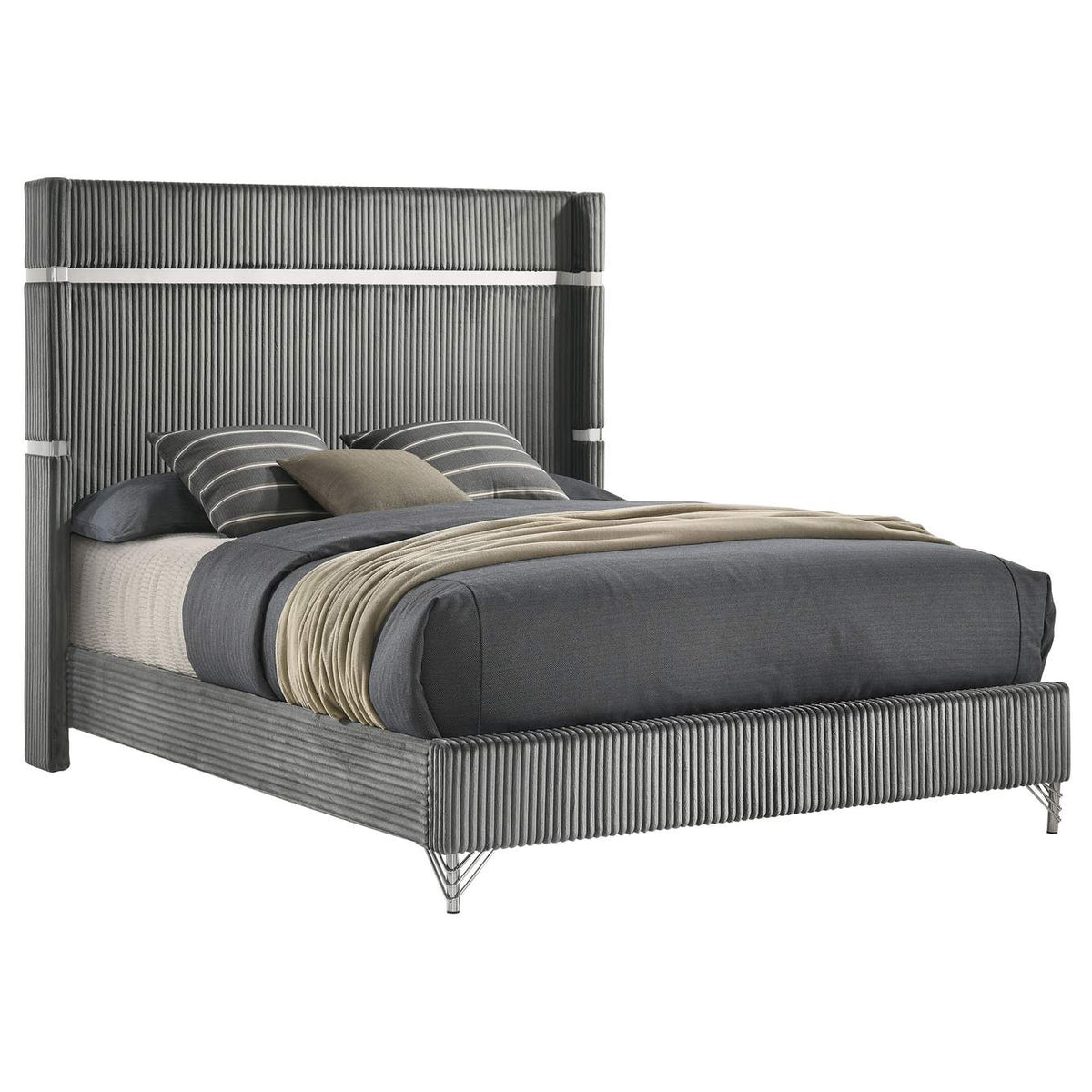 224991KE Lucia 61-inch Upholstered Eastern King Wingback Bed Grey