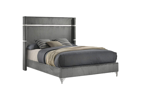 224991KE Lucia 61-inch Upholstered Eastern King Wingback Bed Grey