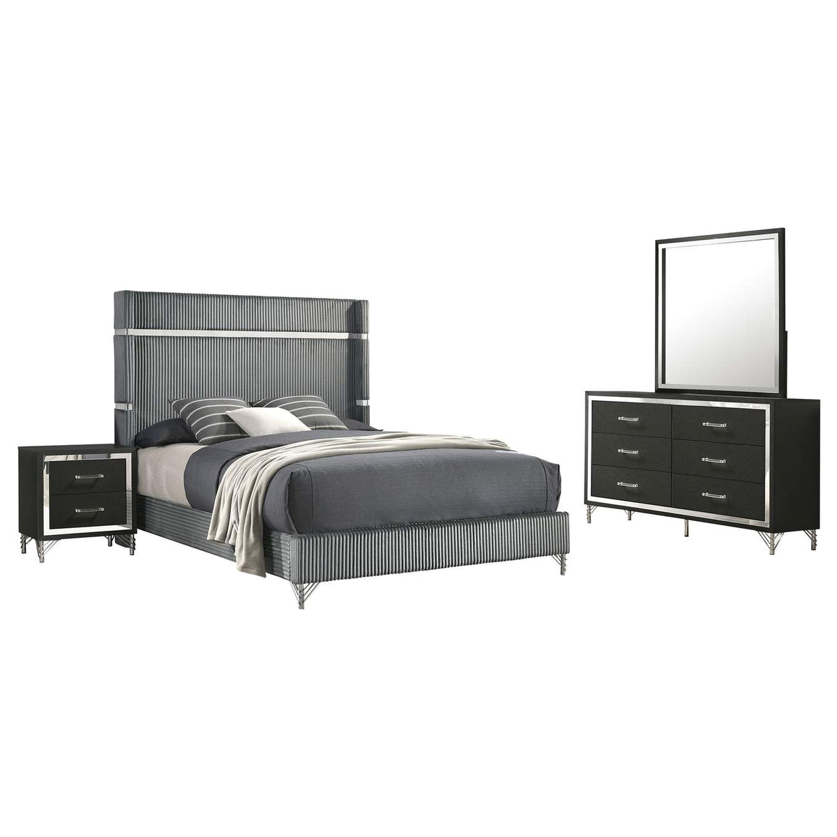 224991Q-S4 Lucia 4-piece Queen Bedroom Set Grey and Black