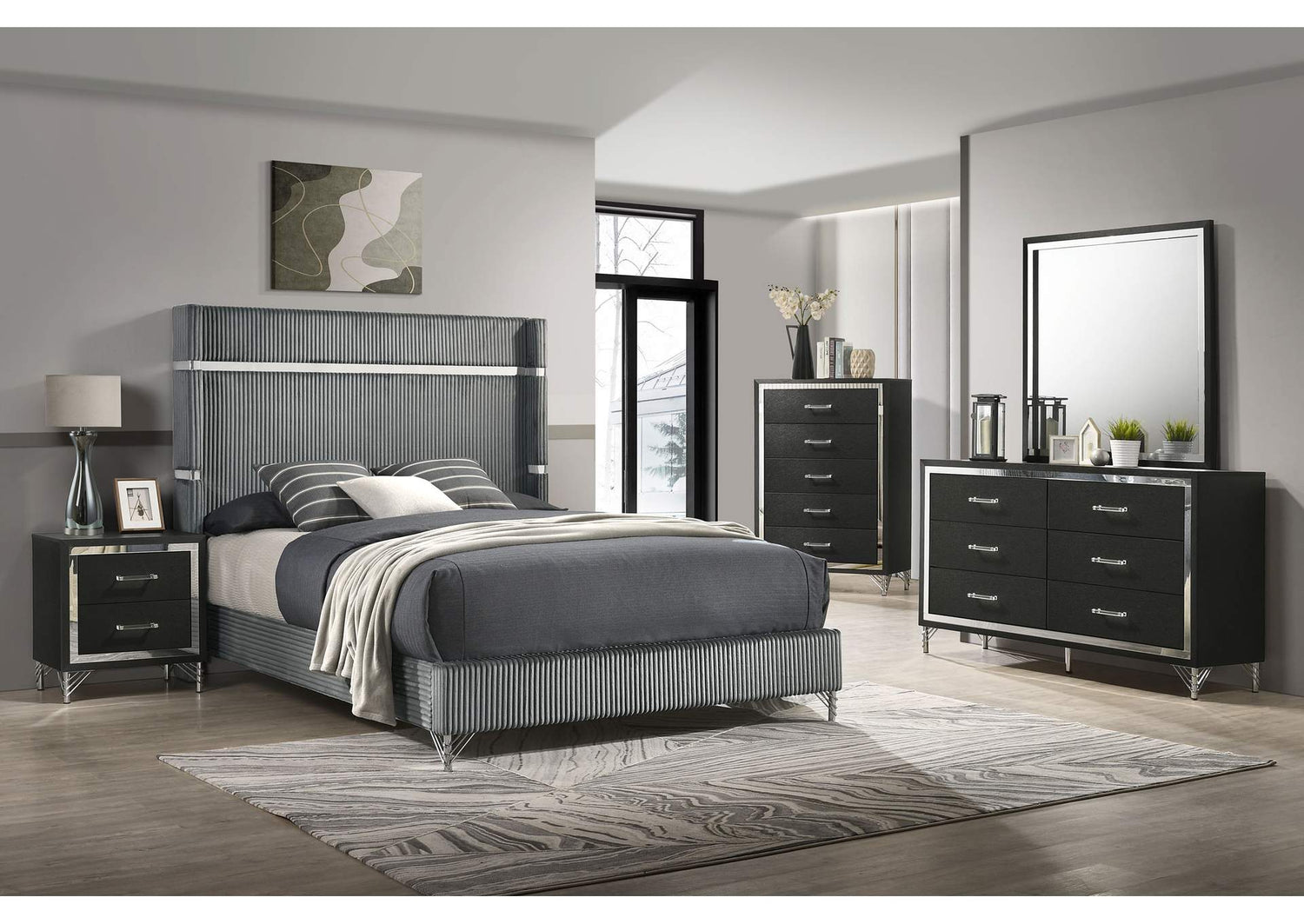 224991Q-S5 Lucia 5-piece Queen Bedroom Set Grey and Black