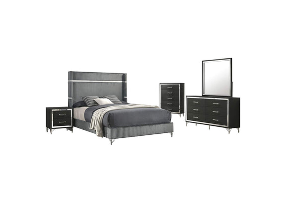 224991Q-S5 Lucia 5-piece Queen Bedroom Set Grey and Black