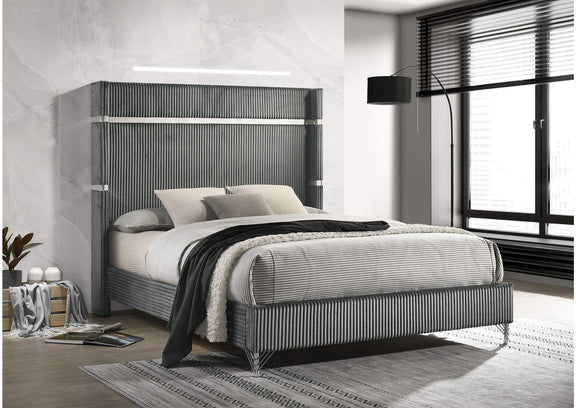 224991Q Lucia 61-inch Upholstered Queen Wingback Bed Grey