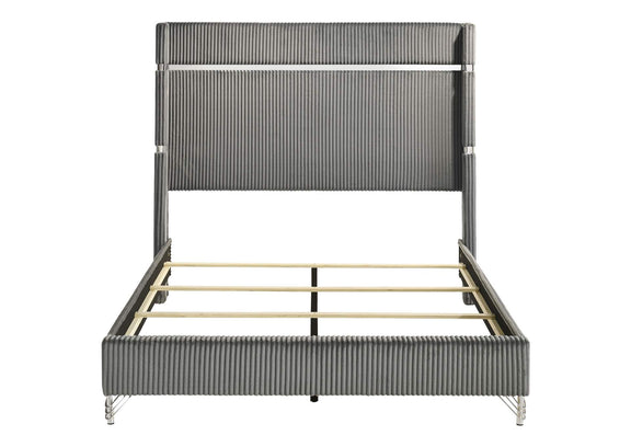 224991Q Lucia 61-inch Upholstered Queen Wingback Bed Grey