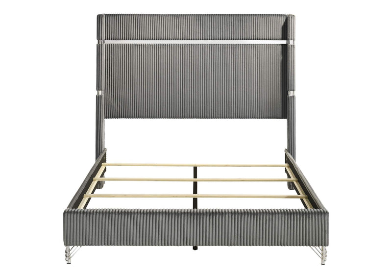 224991Q Lucia 61-inch Upholstered Queen Wingback Bed Grey