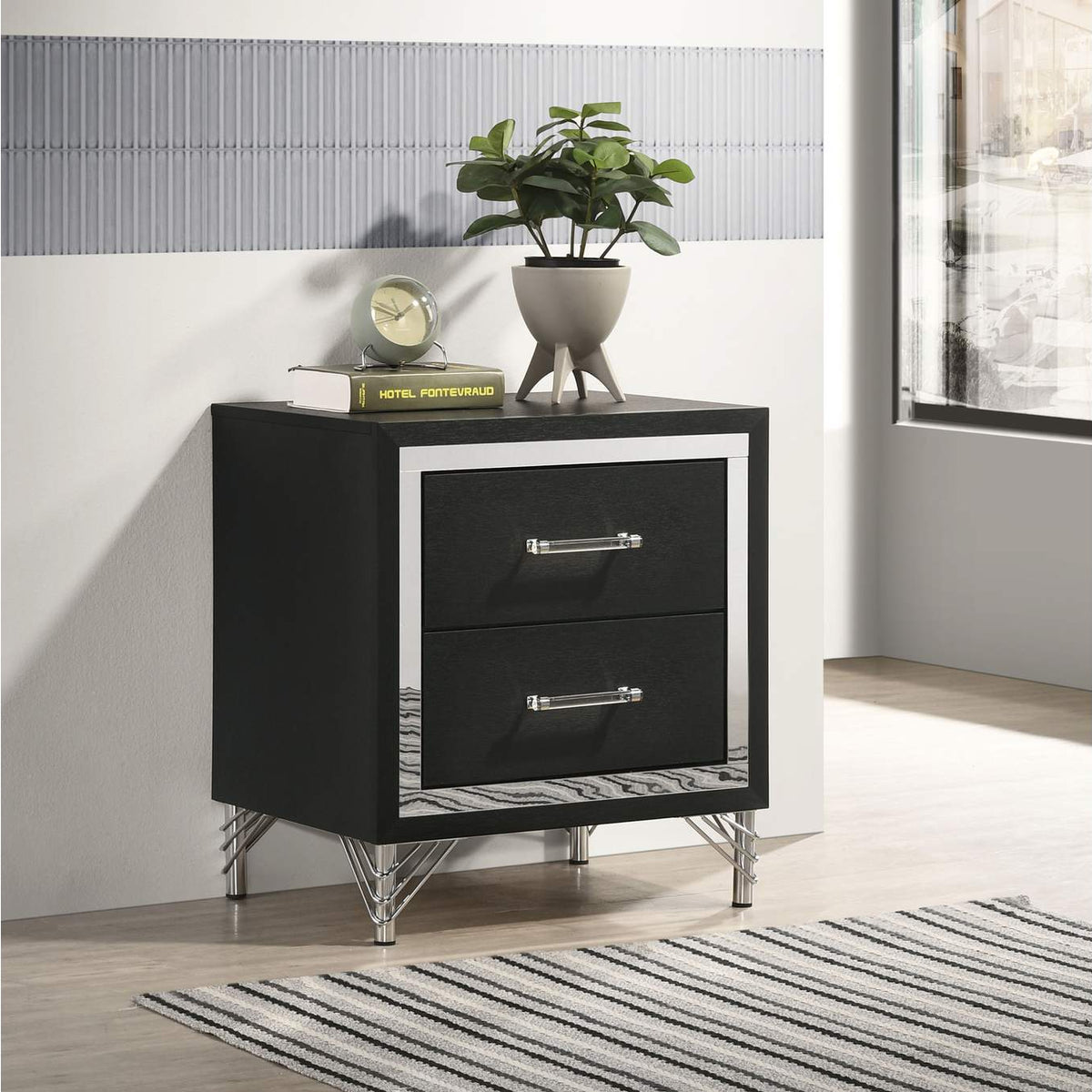 224992 Lucia 2-drawer Nightstand Bedside Table Black