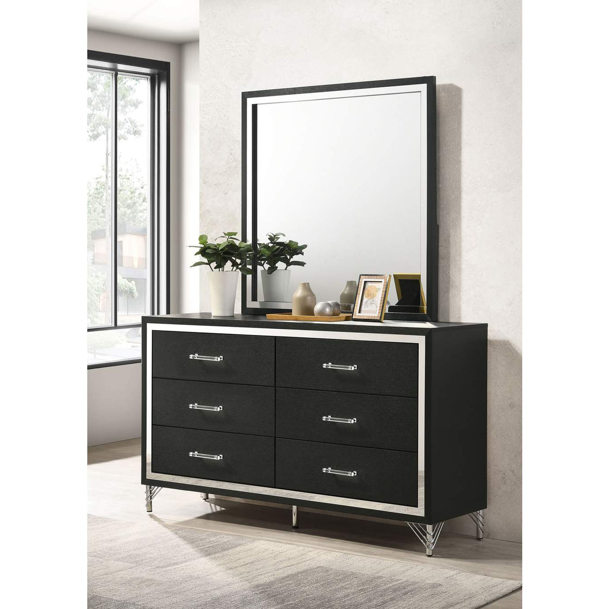 224993M Lucia 6-drawer Dresser and Mirror Black