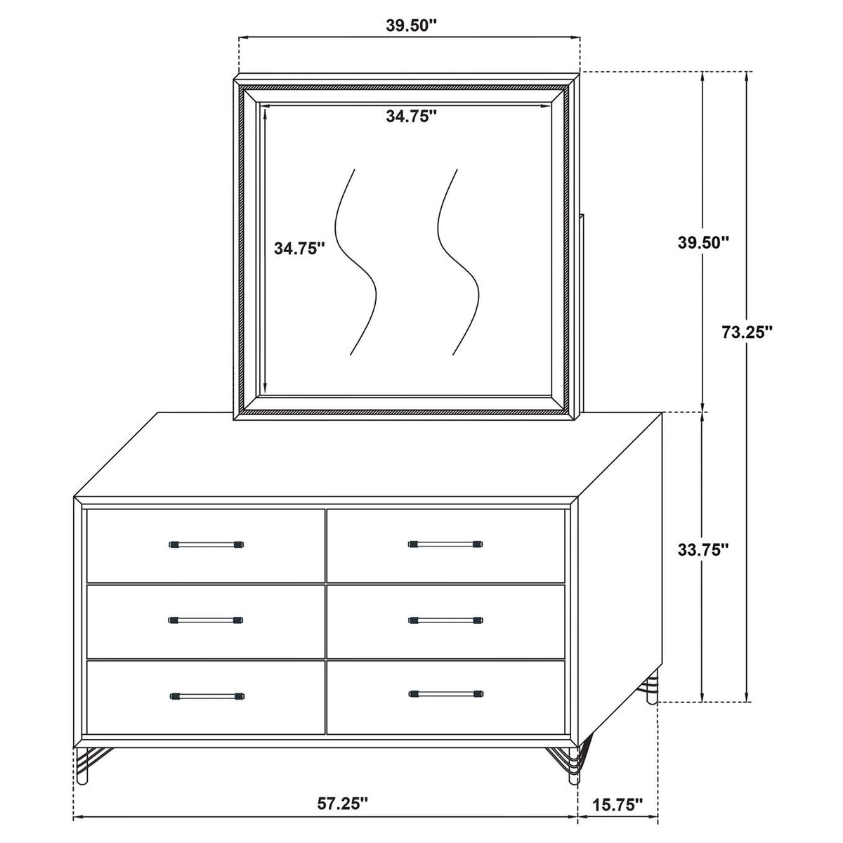 224993M Lucia 6-drawer Dresser and Mirror Black