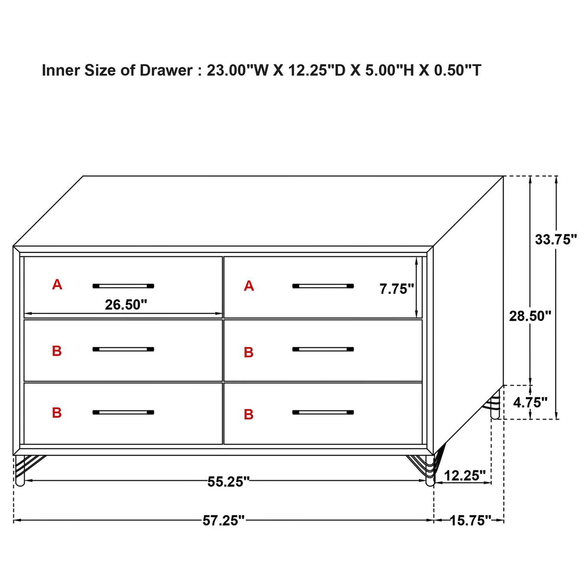 224993 Lucia 6-drawer Dresser Cabinet Black