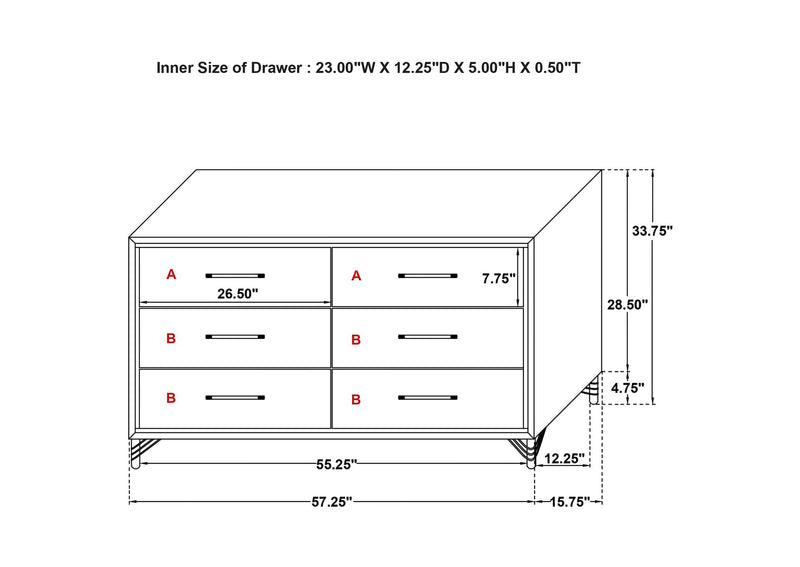 224993 Lucia 6-drawer Dresser Cabinet Black