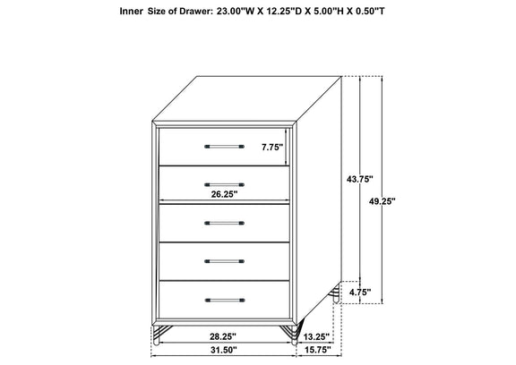 224995 Lucia 5-drawer Bedroom Chest of Drawers Black