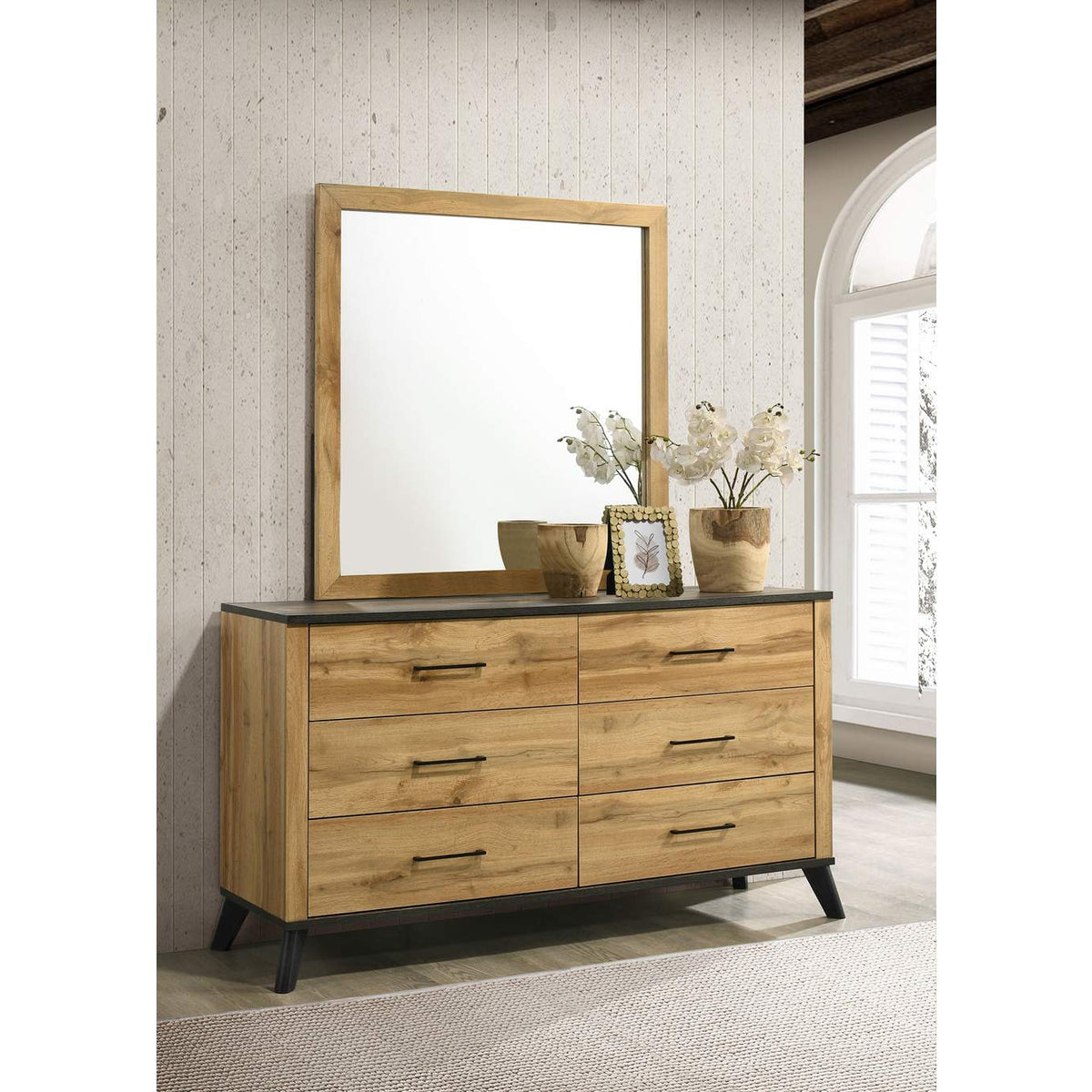 225003M Kaywood 6-drawer Dresser and Mirror Natural Pine