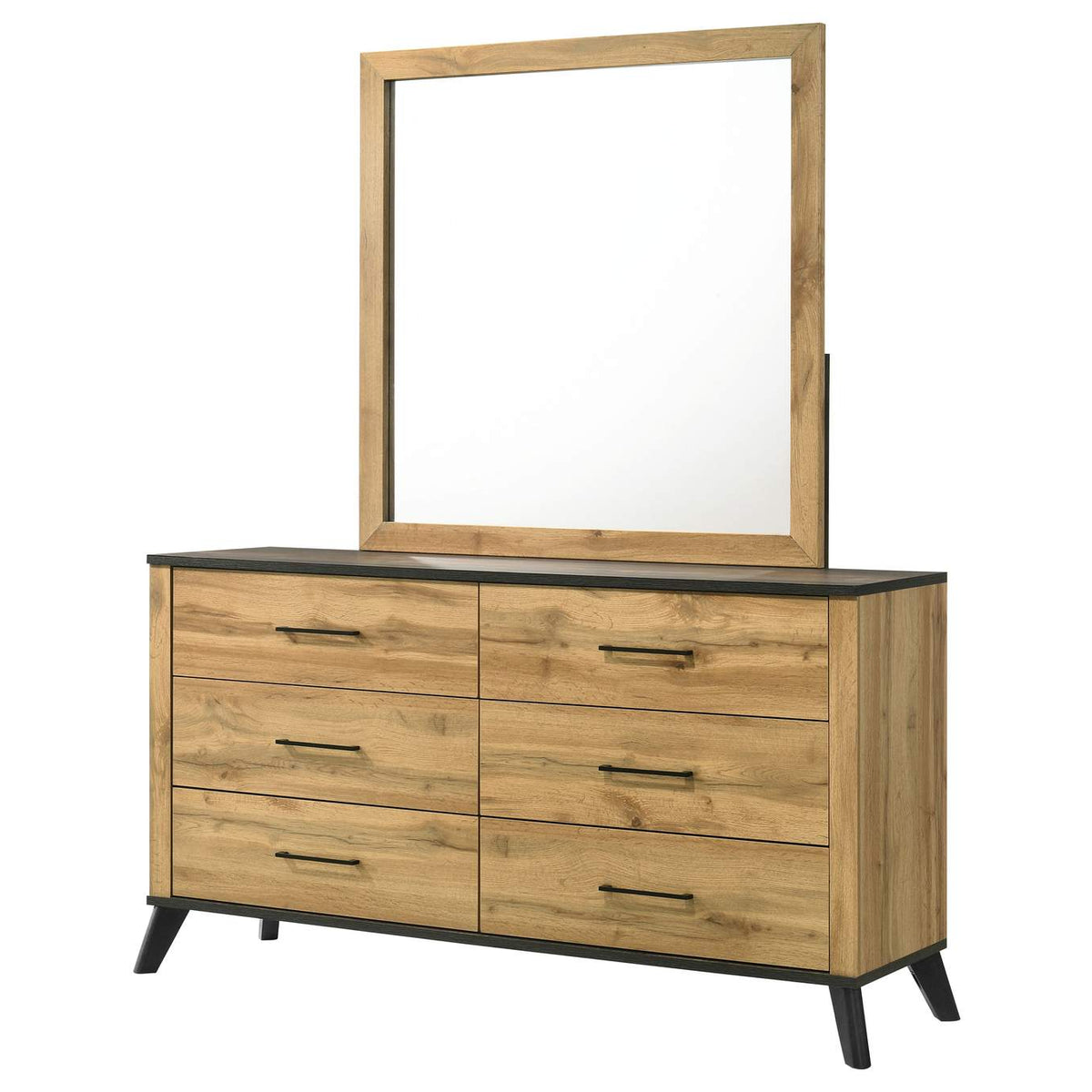 225003M Kaywood 6-drawer Dresser and Mirror Natural Pine