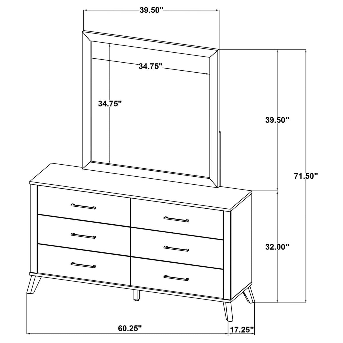 225003M Kaywood 6-drawer Dresser and Mirror Natural Pine