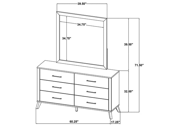 225003M Kaywood 6-drawer Dresser and Mirror Natural Pine