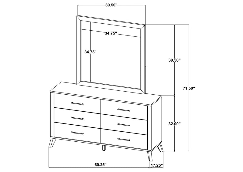 225003M Kaywood 6-drawer Dresser and Mirror Natural Pine