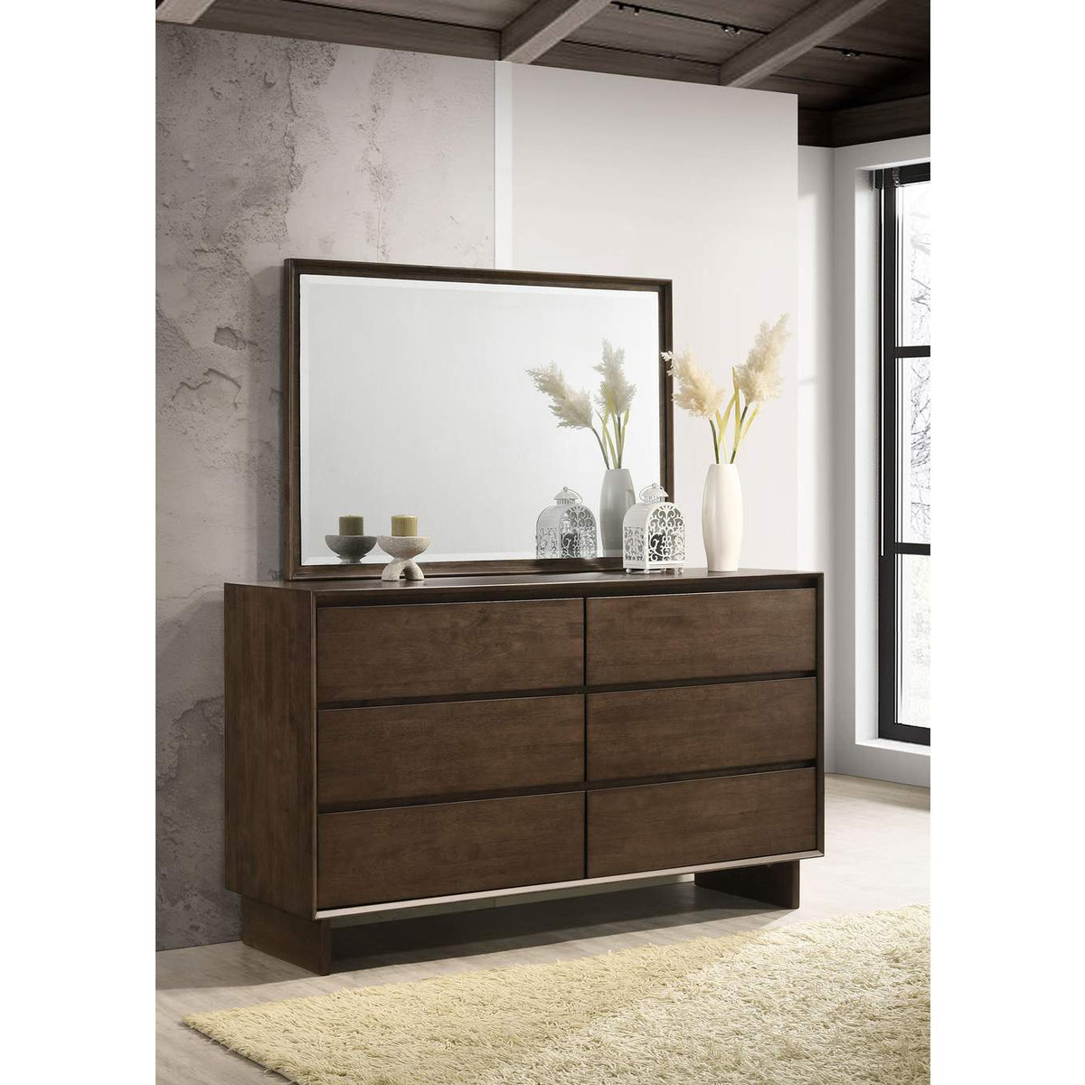 225013M Glenwood 6-drawer Dresser and Mirror Warm Brown