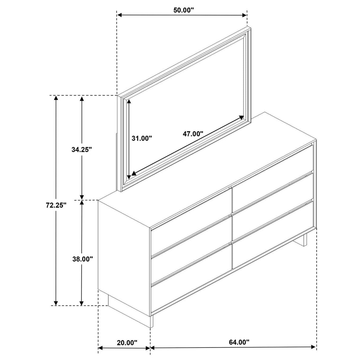 225013M Glenwood 6-drawer Dresser and Mirror Warm Brown