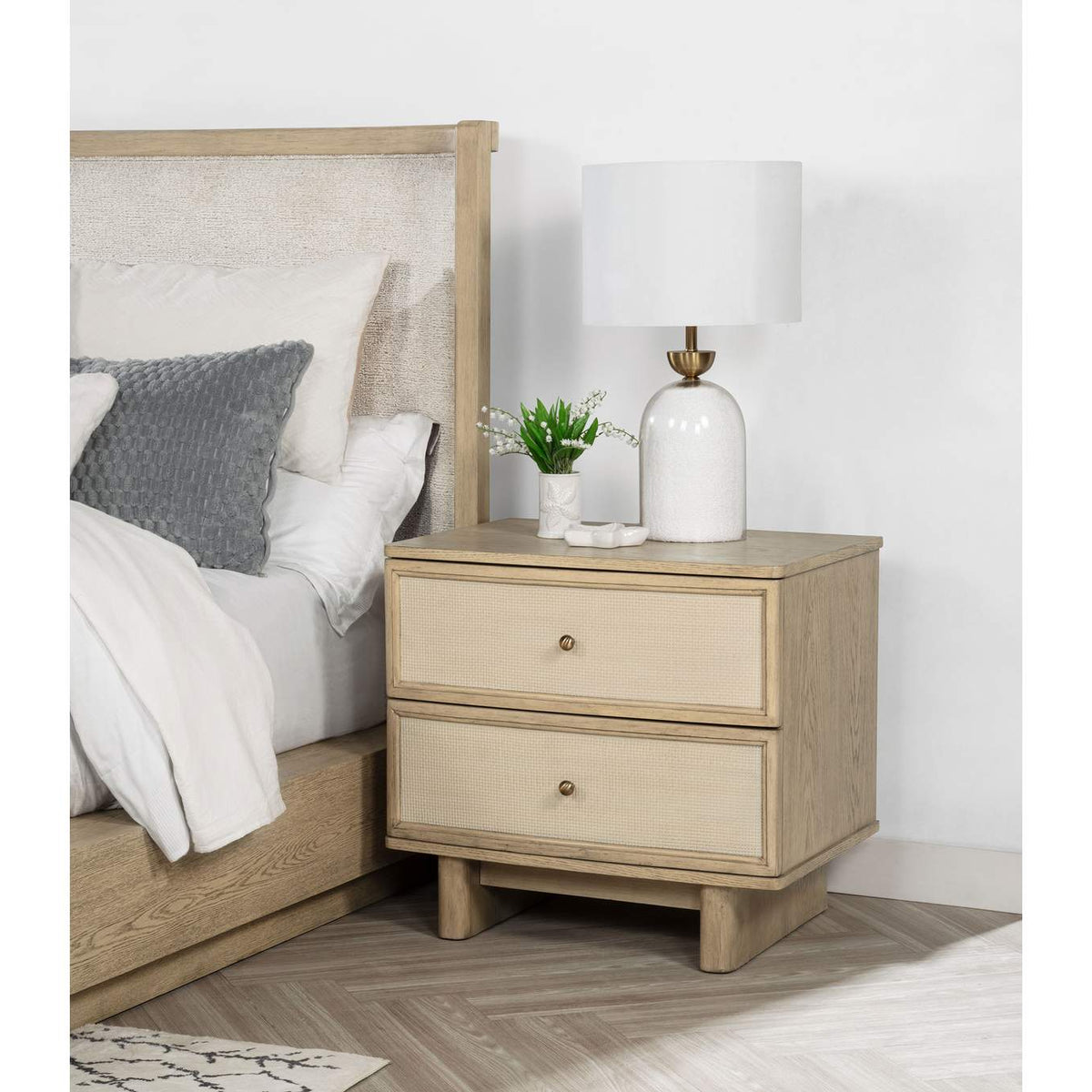 225042 Kailani 2-drawer Nightstand Bedside Table Beige Oak