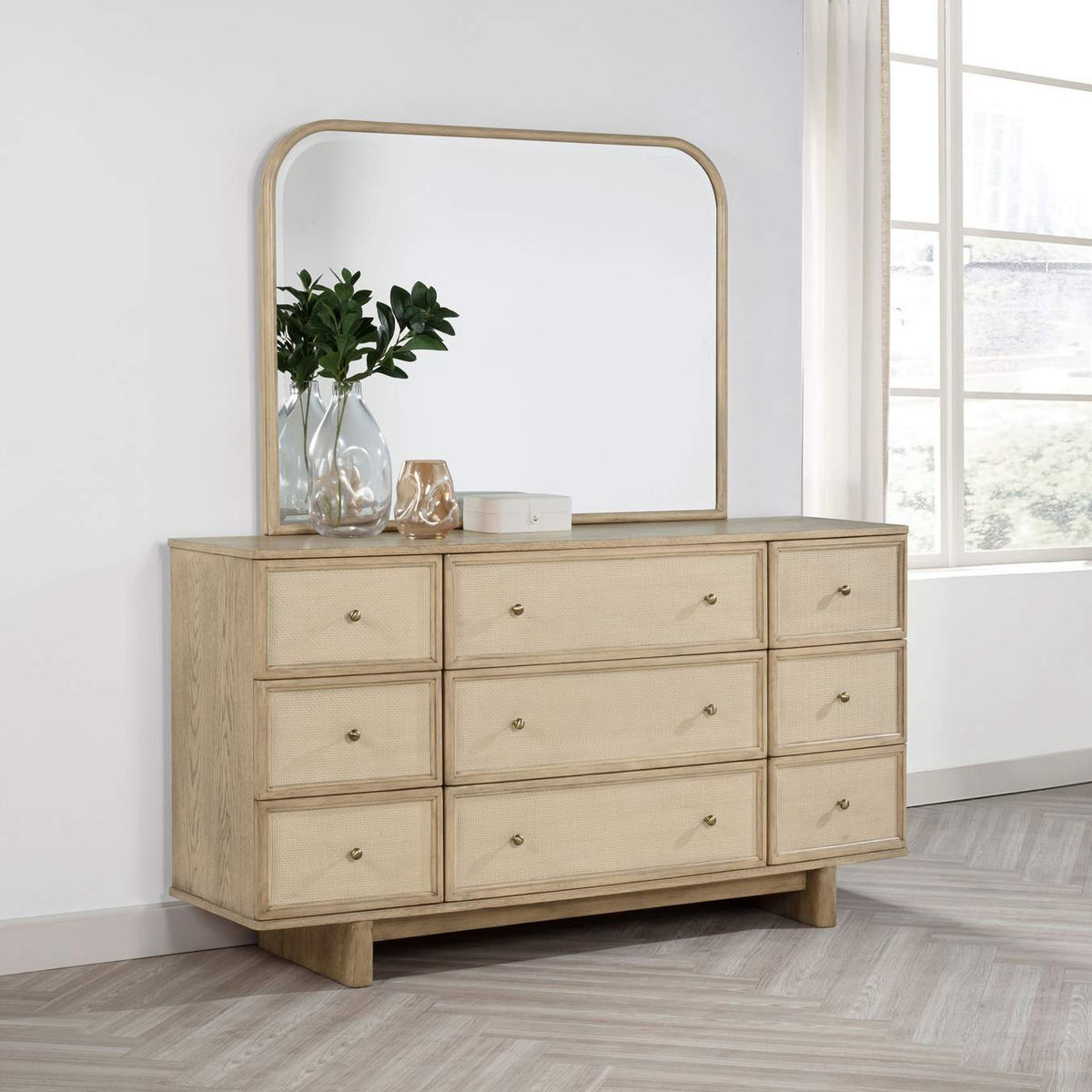 225043M Kailani 9-drawer Dresser and Mirror Beige Oak