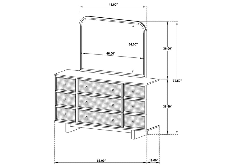 225043M Kailani 9-drawer Dresser and Mirror Beige Oak