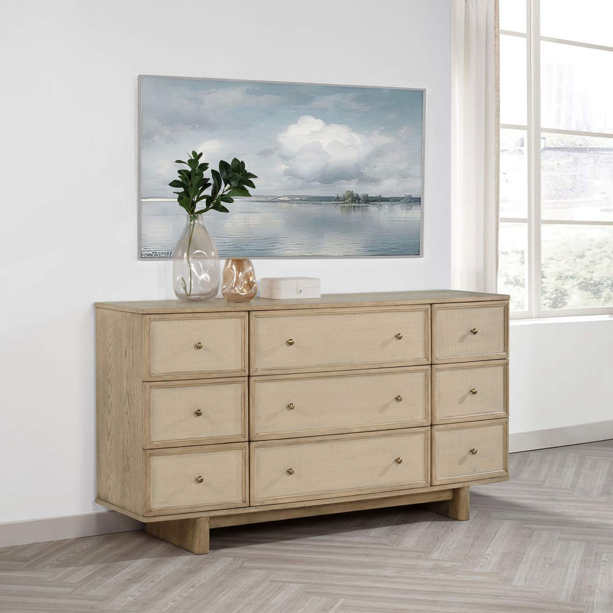 225043 Kailani 9-drawer Dresser Cabinet Beige Oak