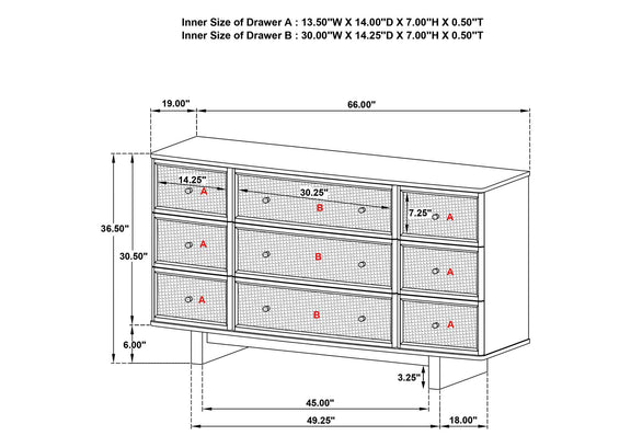 225043 Kailani 9-drawer Dresser Cabinet Beige Oak
