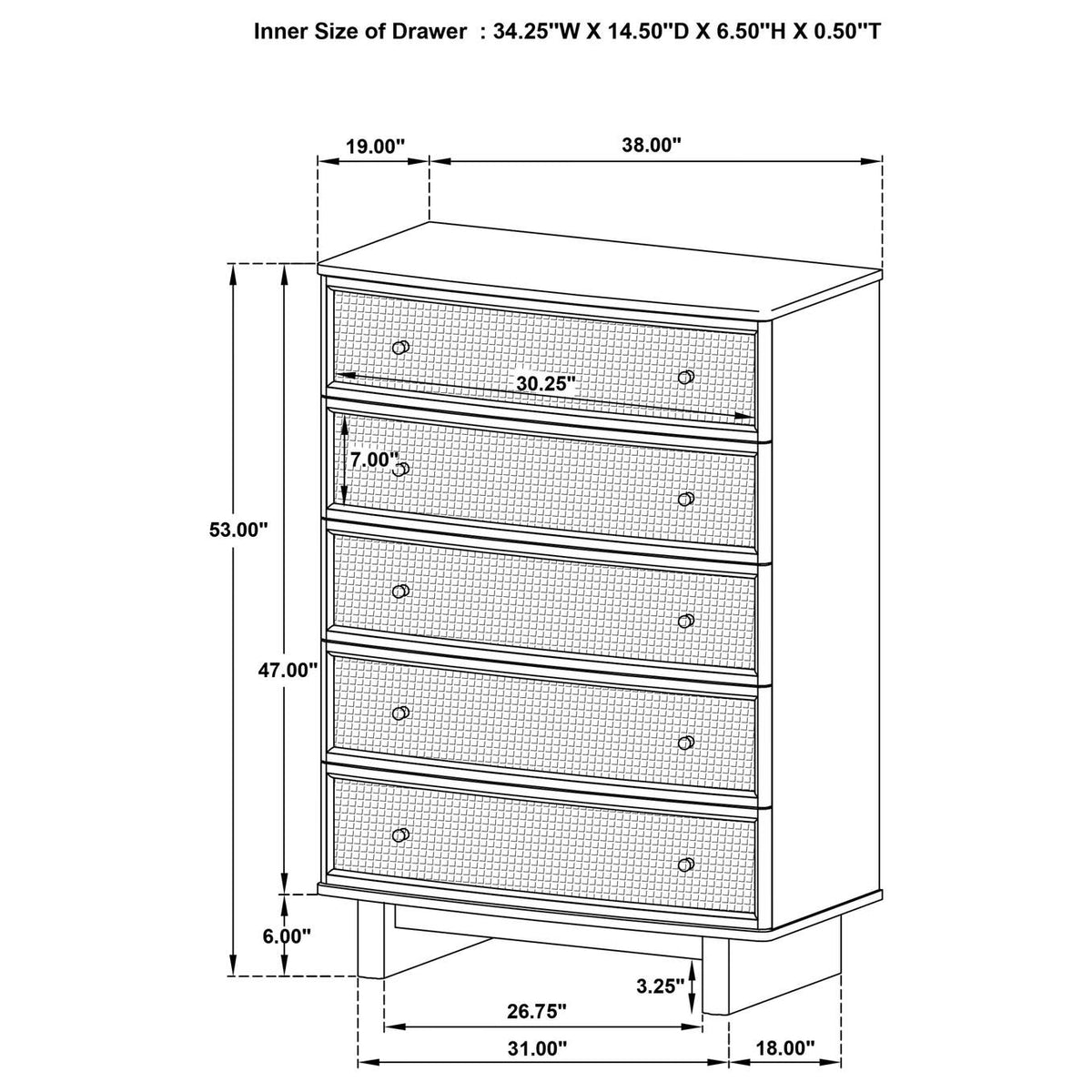225045 Kailani 5-drawer Bedroom Chest of Drawers Beige Oak