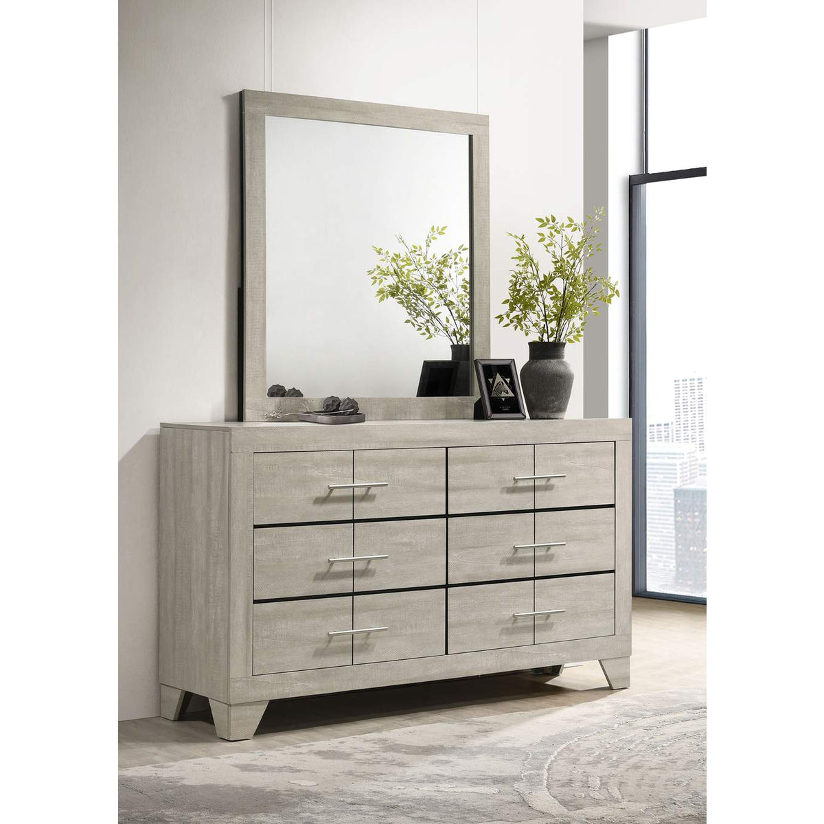 225063M Trenton 6-drawer Bedroom Dresser With Mirror Rustic Cream