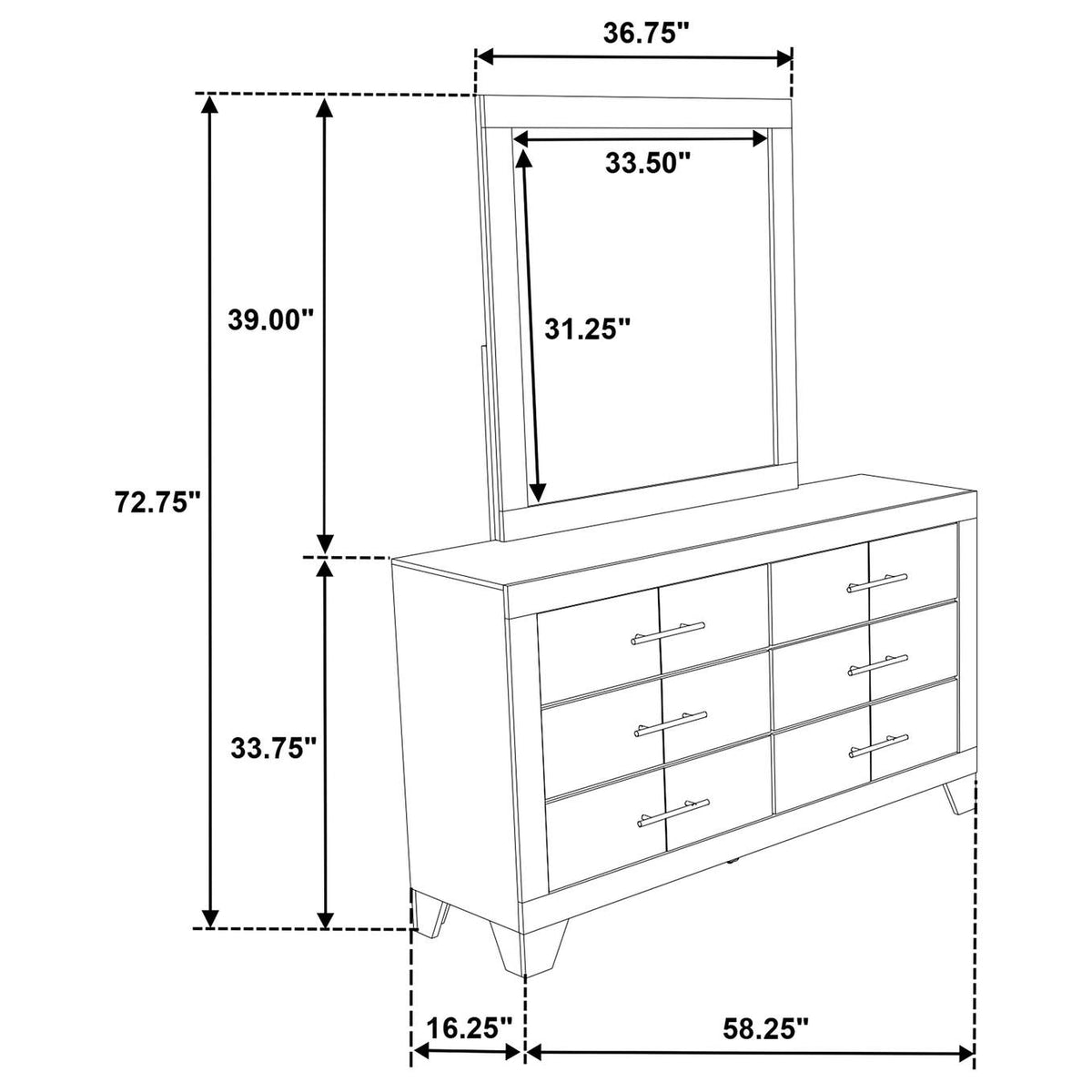 225063M Trenton 6-drawer Bedroom Dresser With Mirror Rustic Cream