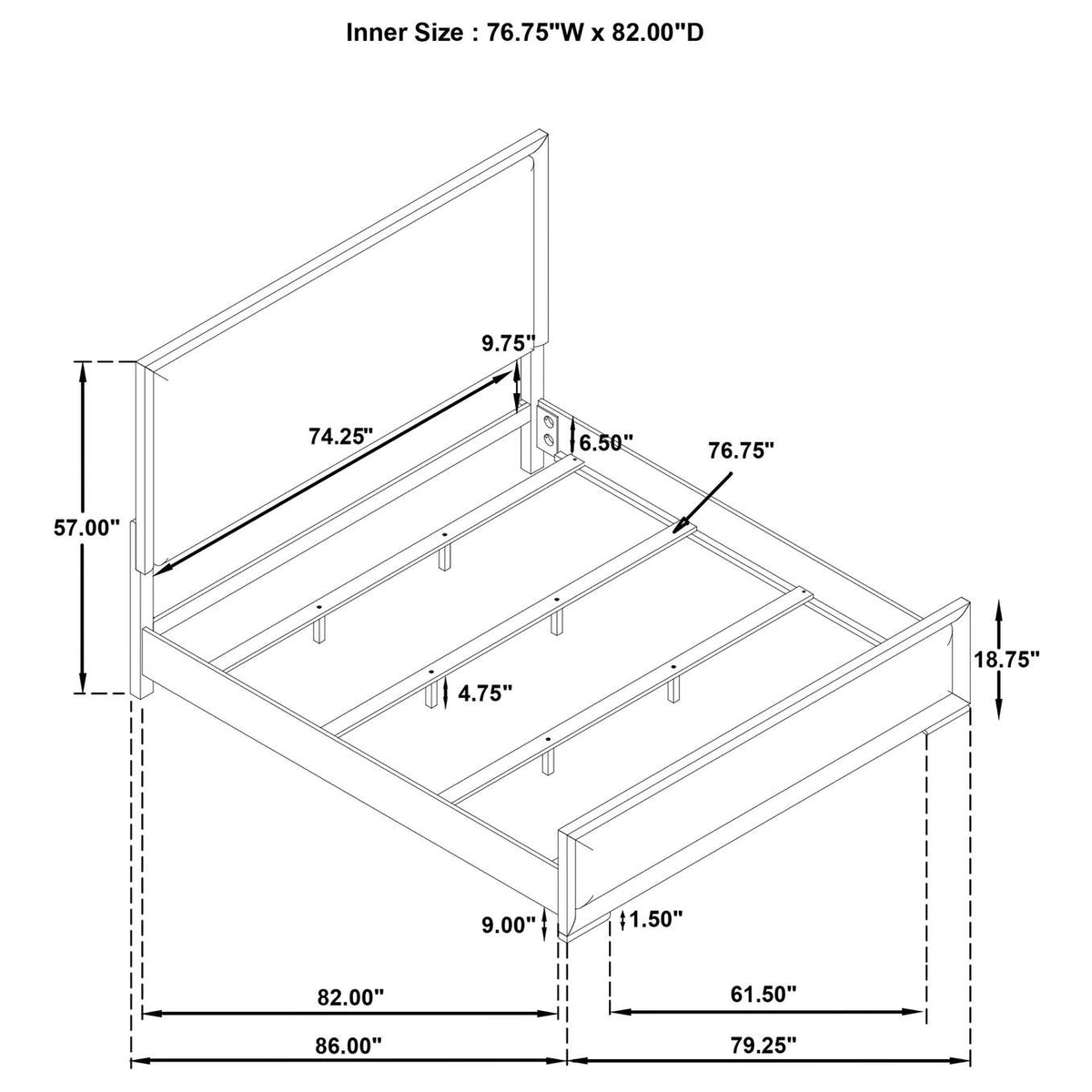 225071KE Gracemont 57-inch Eastern King Panel Bed Grey and White