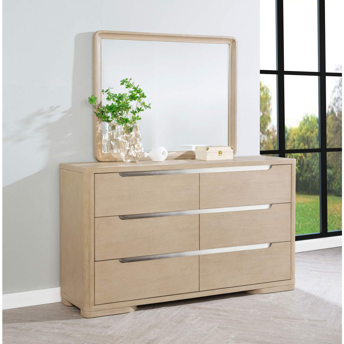 225083M Ladera 6-drawer Bedroom Dresser and Mirror Light Elm