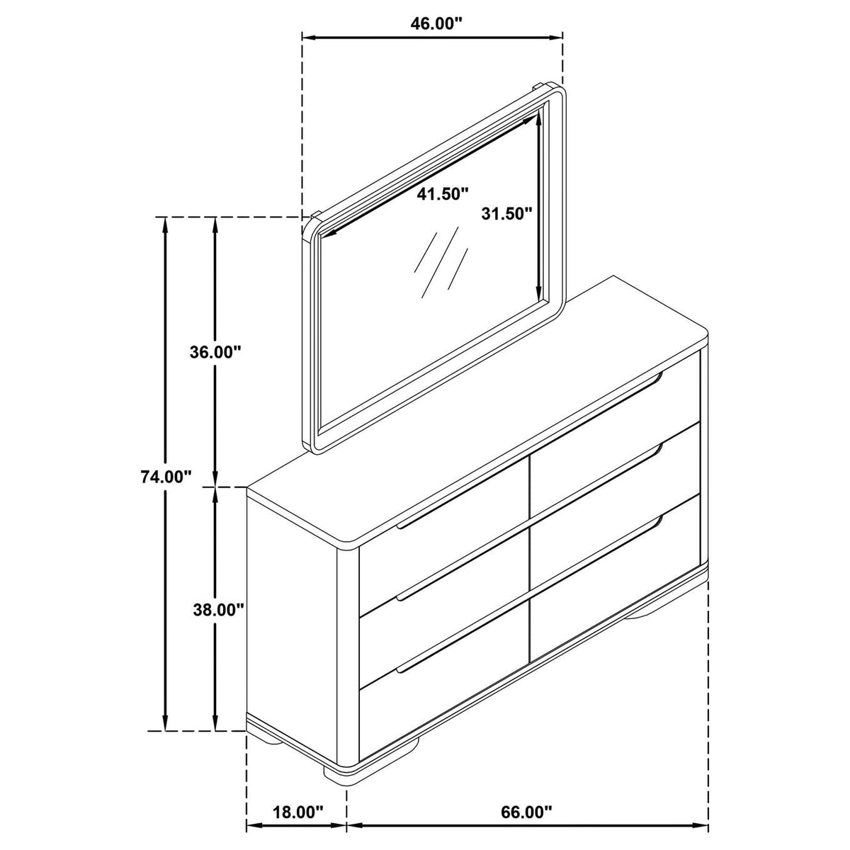 225083M Ladera 6-drawer Bedroom Dresser and Mirror Light Elm
