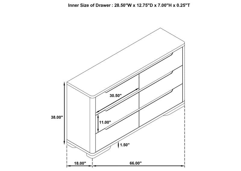 225083 Ladera 6-drawer Bedroom Dresser Light Elm