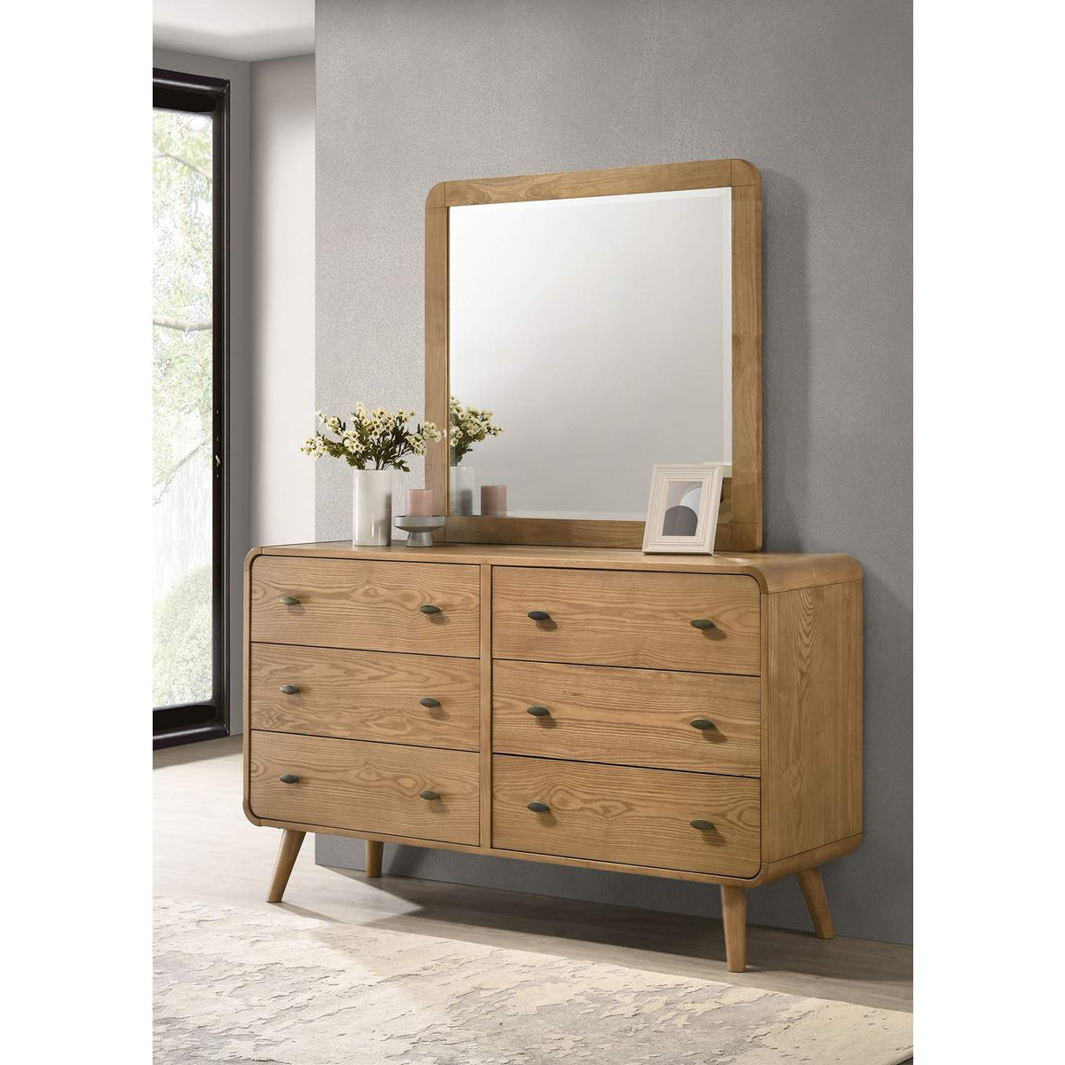 225093M Robyn 6-drawer Bedroom Dresser and Mirror Light Ash