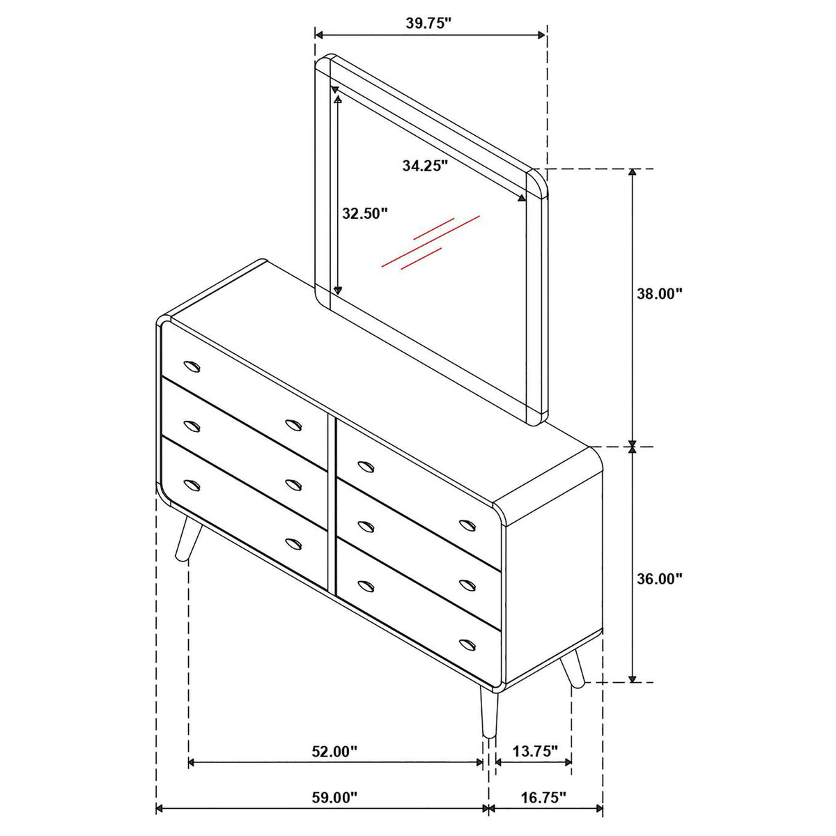 225093M Robyn 6-drawer Bedroom Dresser and Mirror Light Ash