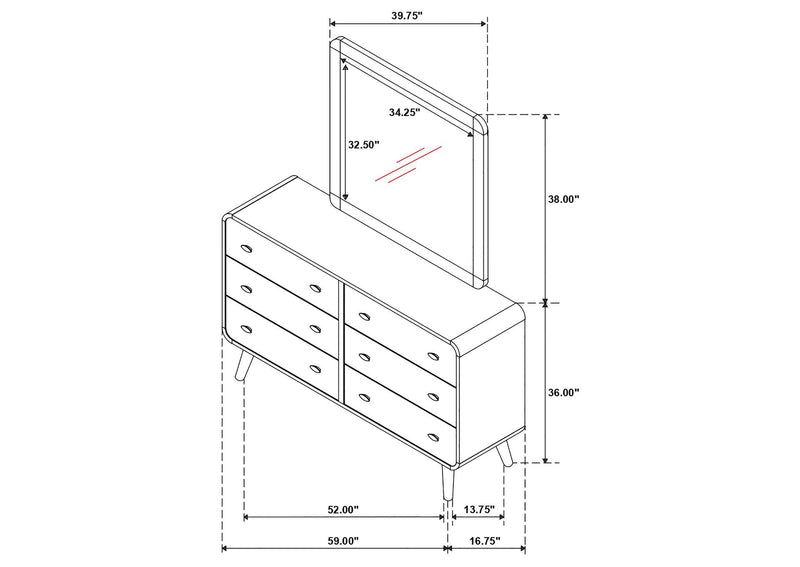 225093M Robyn 6-drawer Bedroom Dresser and Mirror Light Ash