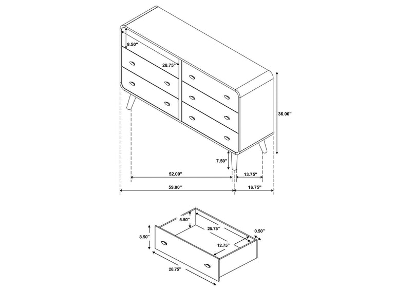225093 Robyn 6-drawer Bedroom Dresser Light Ash