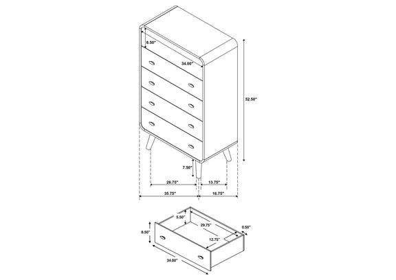225095 Robyn 5-drawer Bedroom Chest of Drawers Light Ash