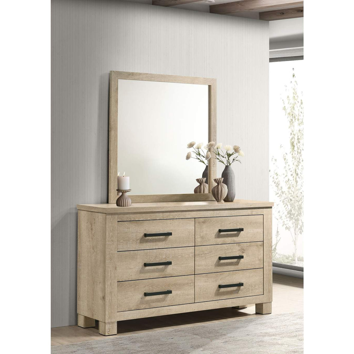 225103M Oakglen 6-drawer Bedroom Dresser and Mirror Weathered Oak