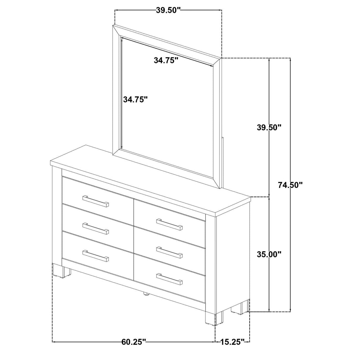 225103M Oakglen 6-drawer Bedroom Dresser and Mirror Weathered Oak