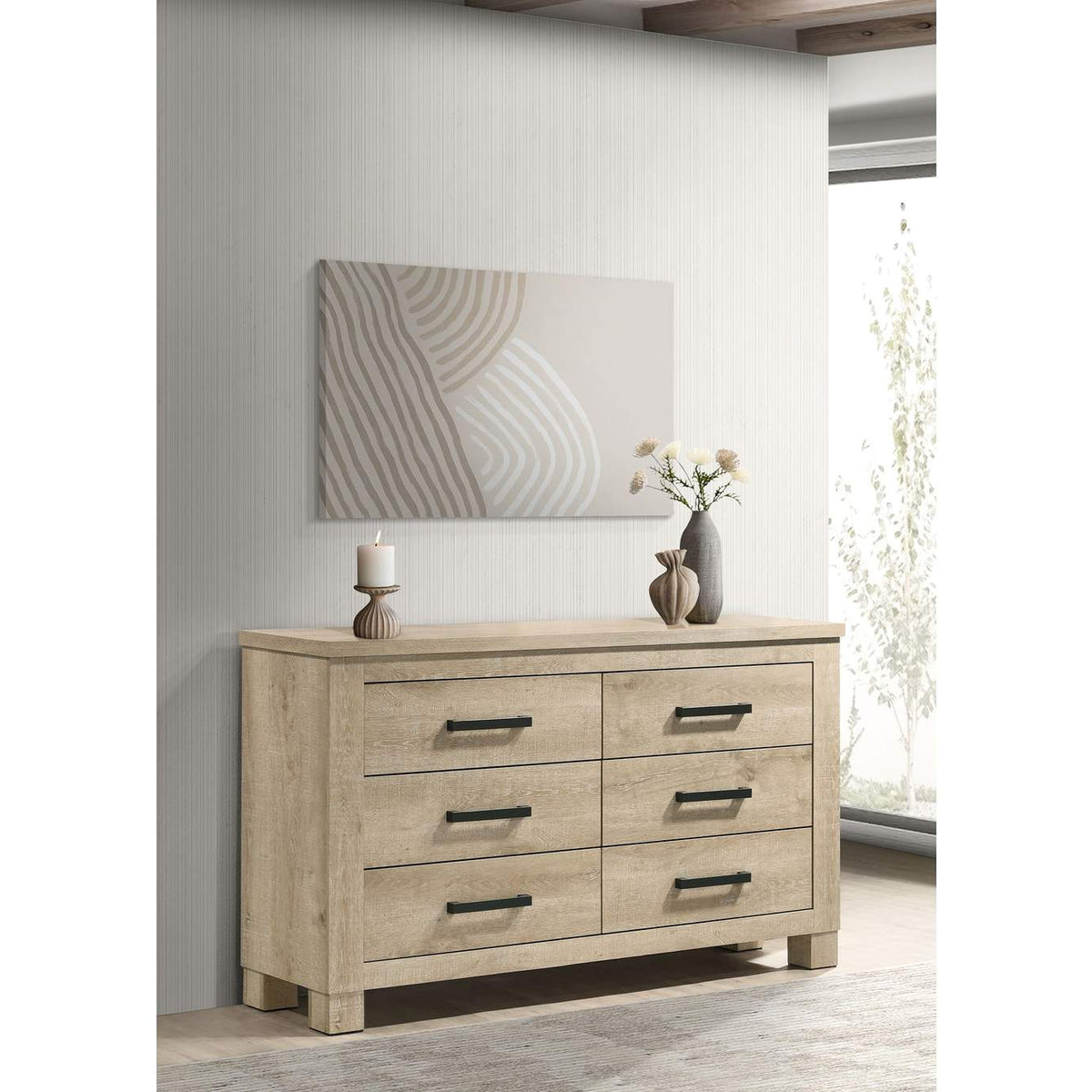 225103 Oakglen 6-drawer Bedroom Dresser Weathered Oak