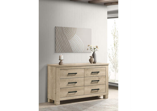225103 Oakglen 6-drawer Bedroom Dresser Weathered Oak