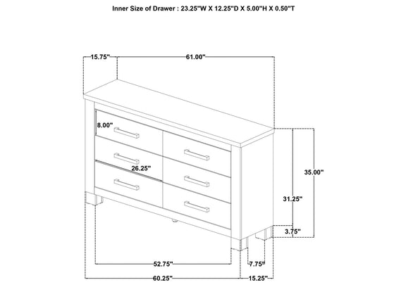 225103 Oakglen 6-drawer Bedroom Dresser Weathered Oak