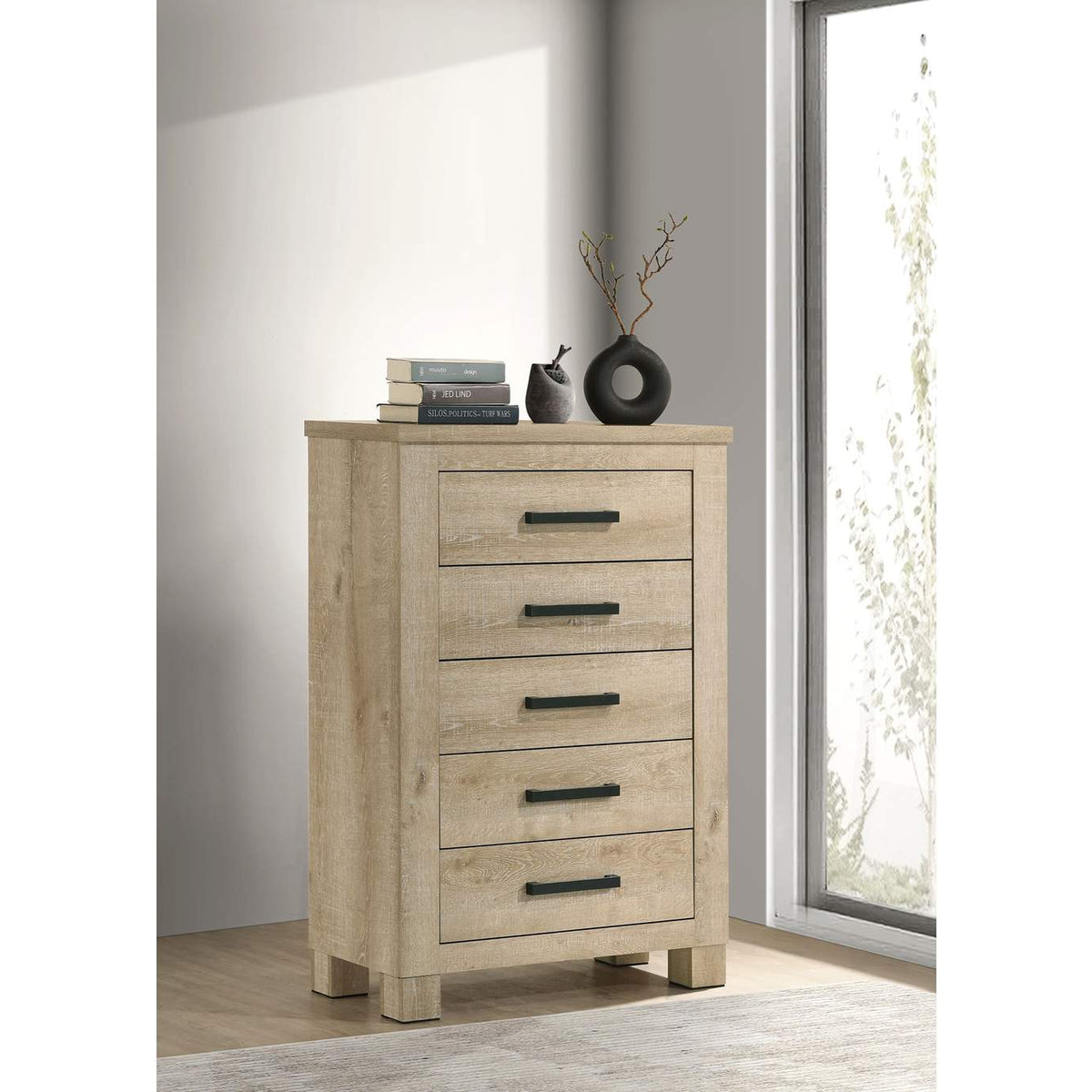 225105 Oakglen 5-drawer Bedroom Chest of Drawers Weathered Oak