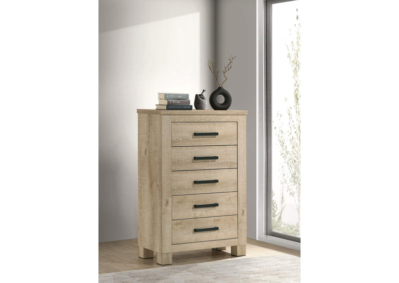 225105 Oakglen 5-drawer Bedroom Chest of Drawers Weathered Oak