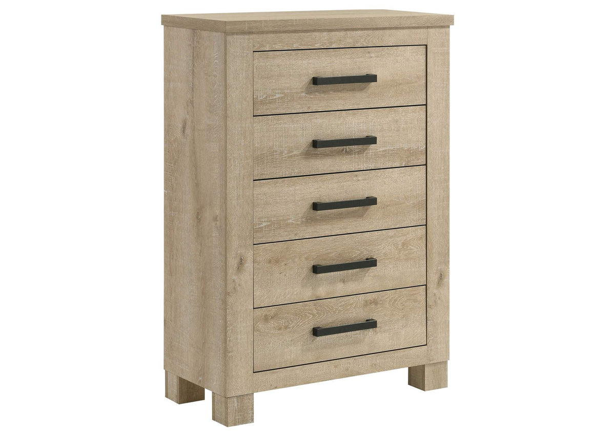 225105 Oakglen 5-drawer Bedroom Chest of Drawers Weathered Oak