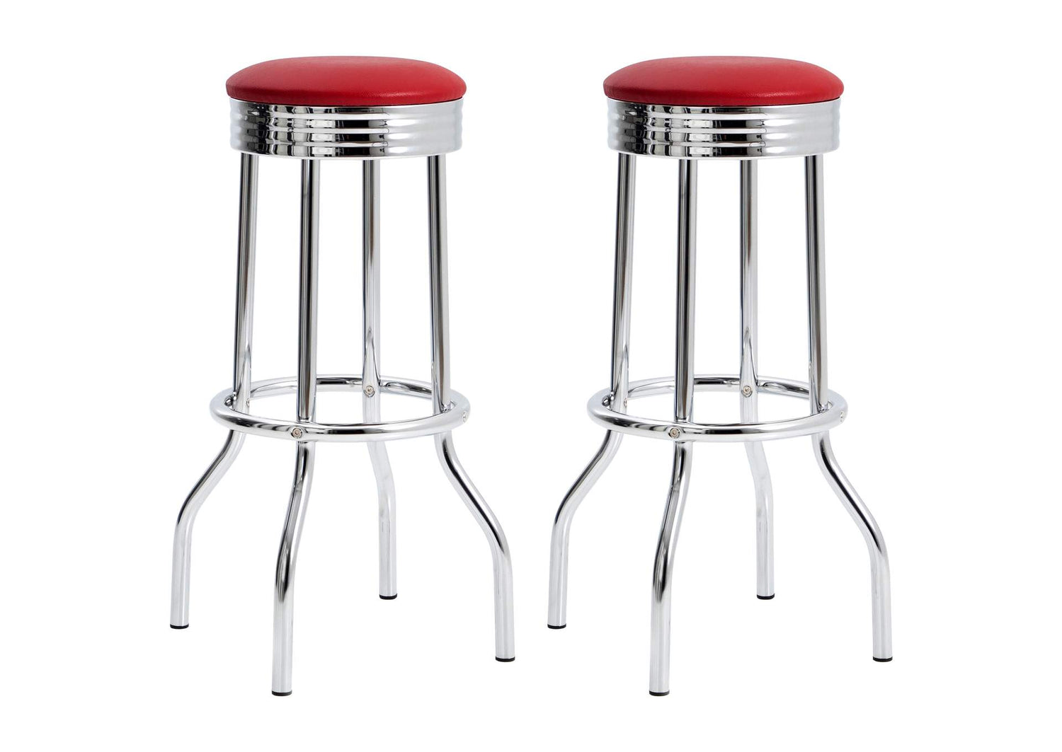 Retro Upholstered Metal Swivel Bar Stool Red (Set of 2)