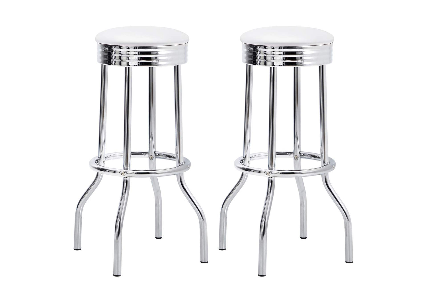 2299W Retro Upholstered Metal Swivel Bar Stool White (Set of 2)